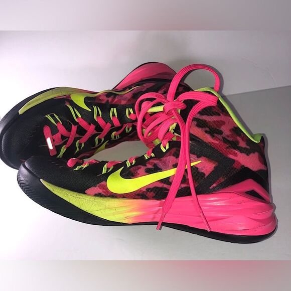 Nike Hyperdunk Lunarlon Yellow/Pink Hi Top Sneaker size 7Y Style #708069-995 - Picture 2 of 10